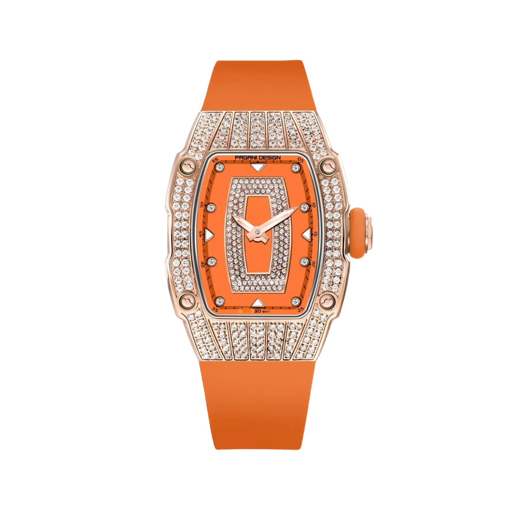 PAGANI DESIGN PD-YS013 women's tonneau watch, orange dial rose gold case