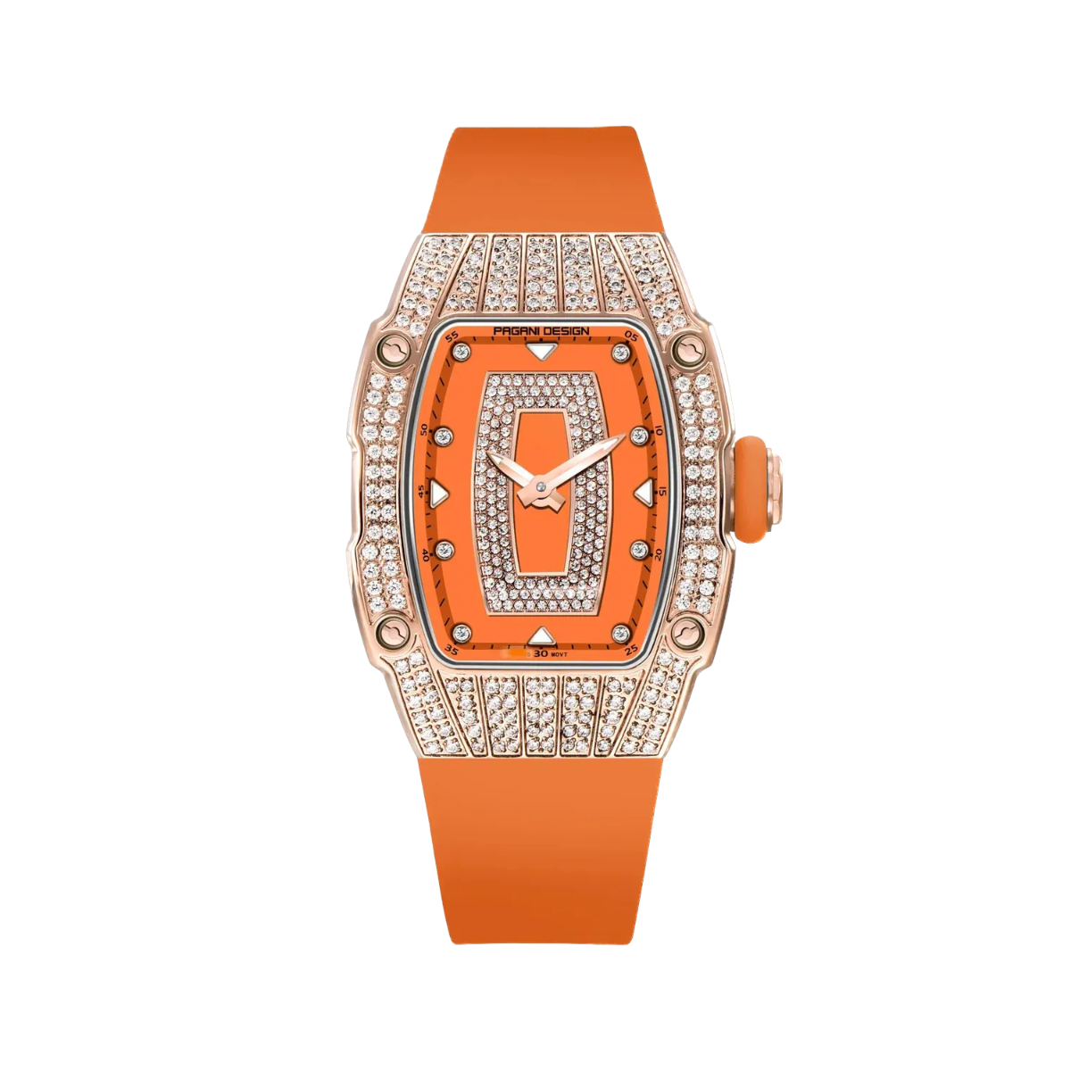 PAGANI DESIGN PD-YS013 women's tonneau watch, orange dial rose gold case