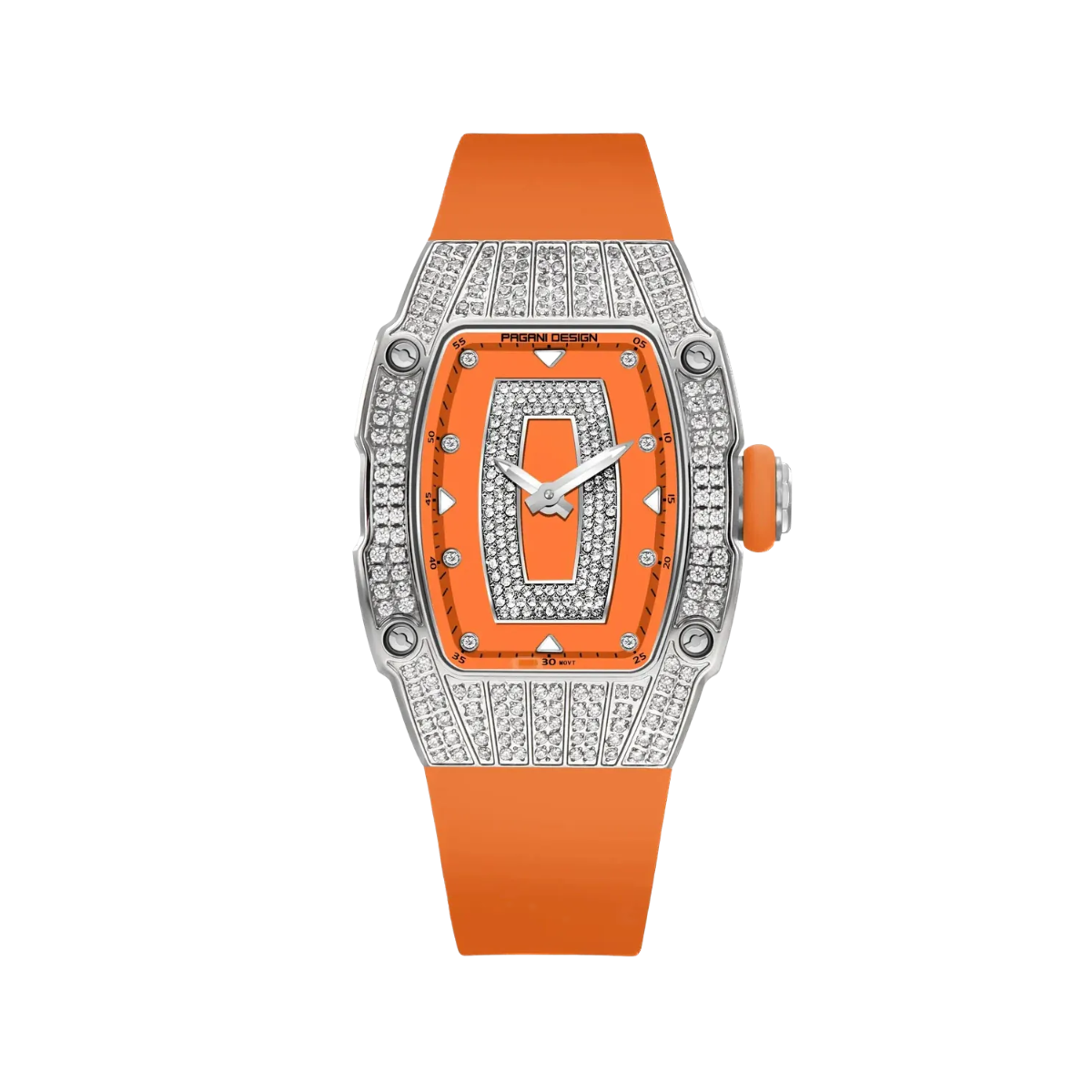 PAGANI DESIGN PD-YS013 women's tonneau watch, orange dial silver case