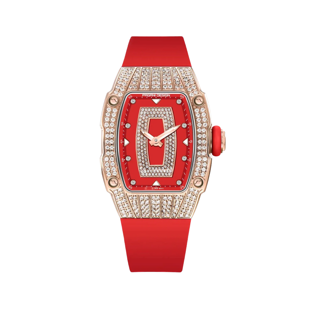 PAGANI DESIGN PD-YS013 women's tonneau watch, red dial rose gold case