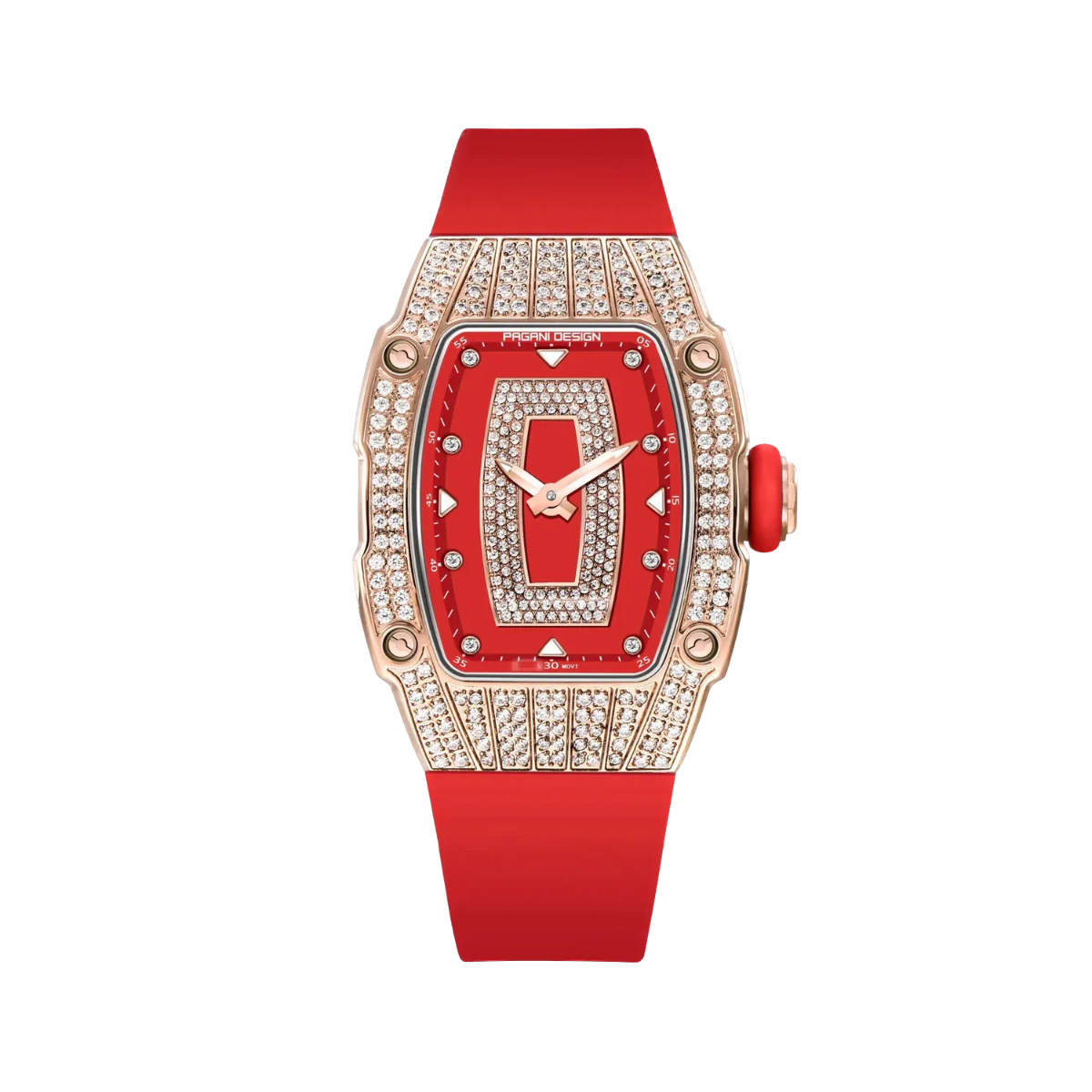 PAGANI DESIGN PD-YS013 women's tonneau watch, red dial rose gold case