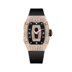 PAGANI DESIGN PD-YS013 Tonneau women's watch with black dial and rose gold diamond case, front view