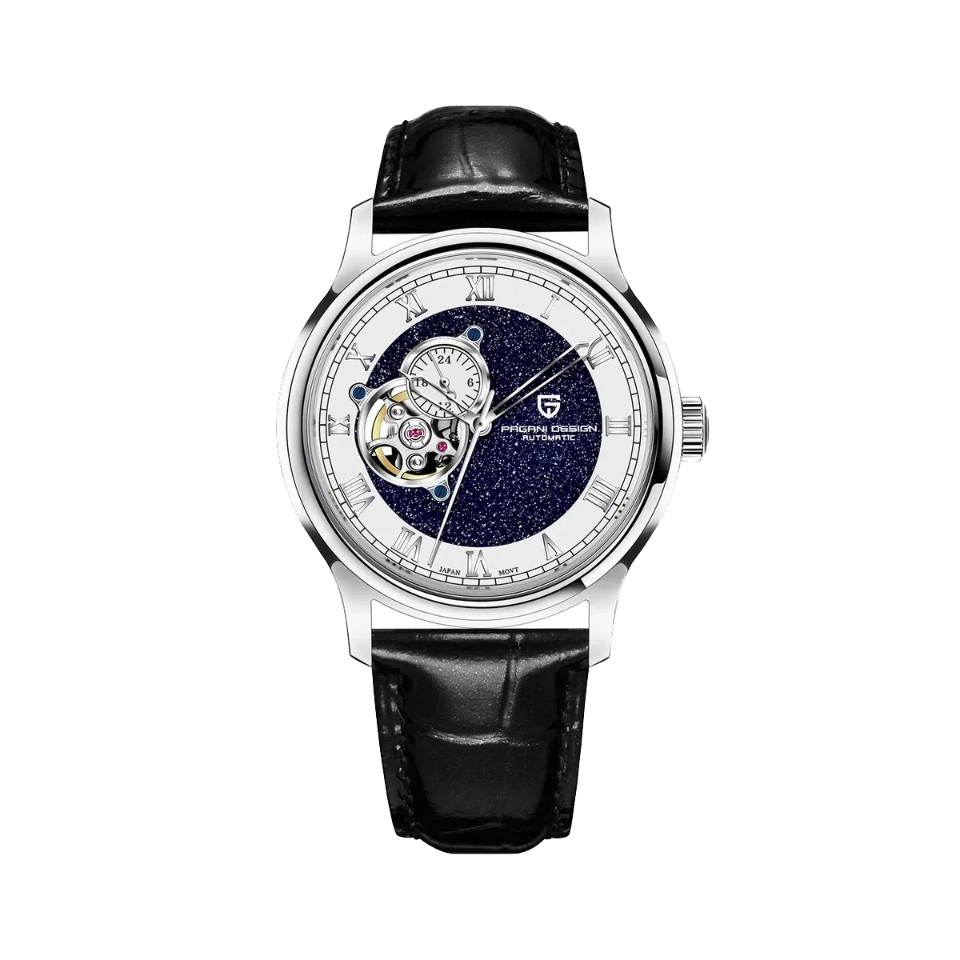 PAGANI DESIGN PD-YS015 NH39 Tourbillon men's watch with blue starry dial and black leather strap