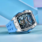 PAGANI DESIGN PD-YS018 skeleton MILLE watch with light blue strap side profile