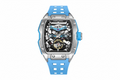 PAGANI DESIGN PD-YS018 skeleton tonneau watch with silver case, black dial, light blue strap
