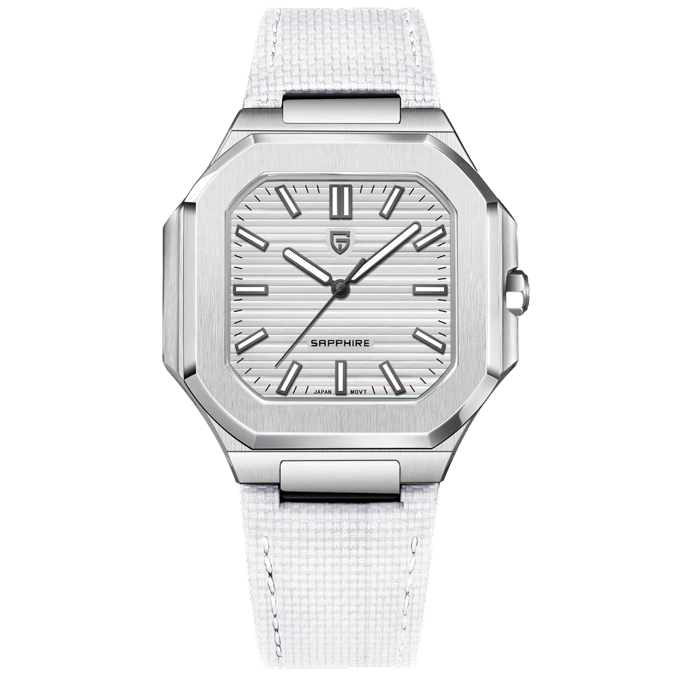 Pagani Design PD-YS019 quartz watch silver dial and strap front view