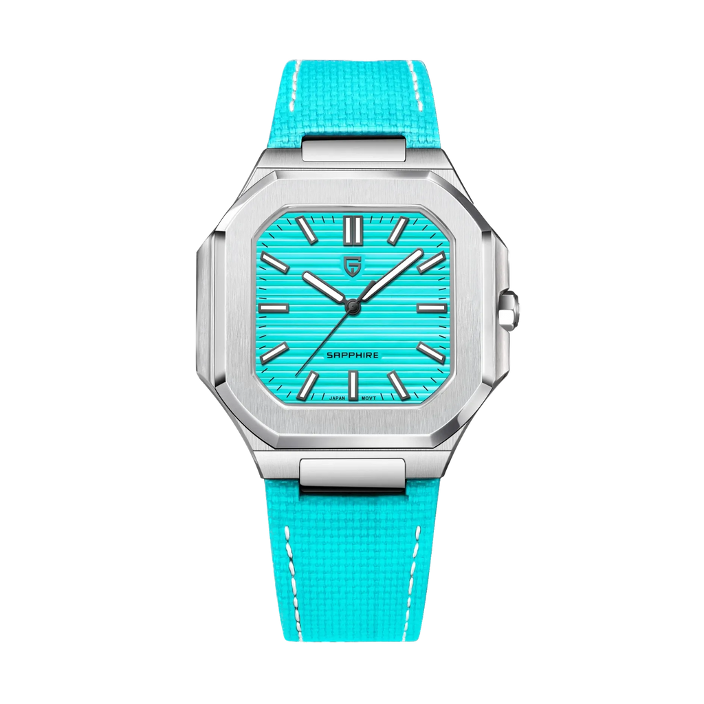 PAGANI DESIGN PD-YS019 Slim men's watch with blue dial and silver steel bracelet, front view