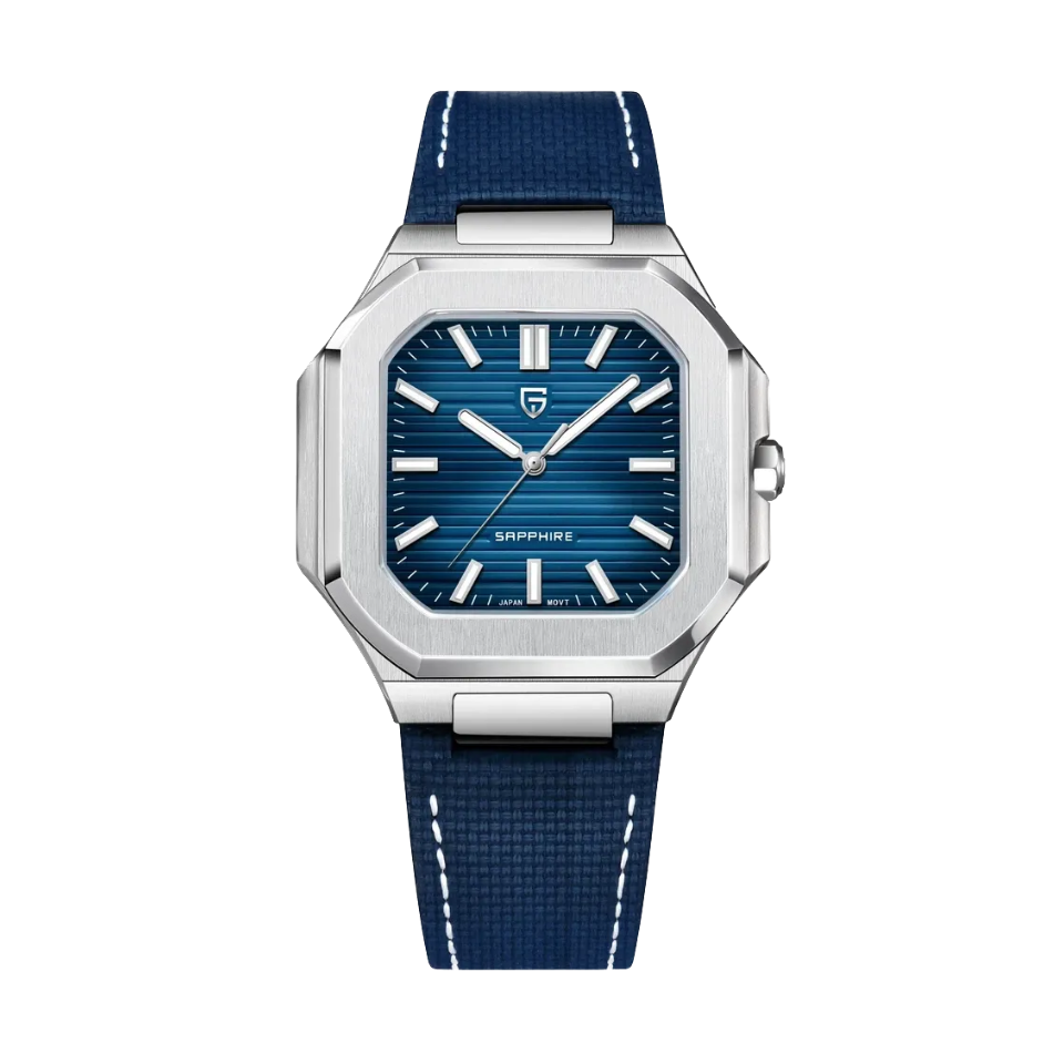 PAGANI DESIGN PD-YS019 men's watch with blue dial and blue fabric strap, front view