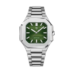 PAGANI DESIGN PD-YS019 men's watch with green dial and silver steel bracelet, front view