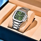 PAGANI DESIGN PD-YS019 men's watch with green dial and silver steel bracelet, front view