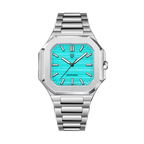 PAGANI DESIGN PD-YS019 men's watch with turquoise dial and silver steel bracelet, front view