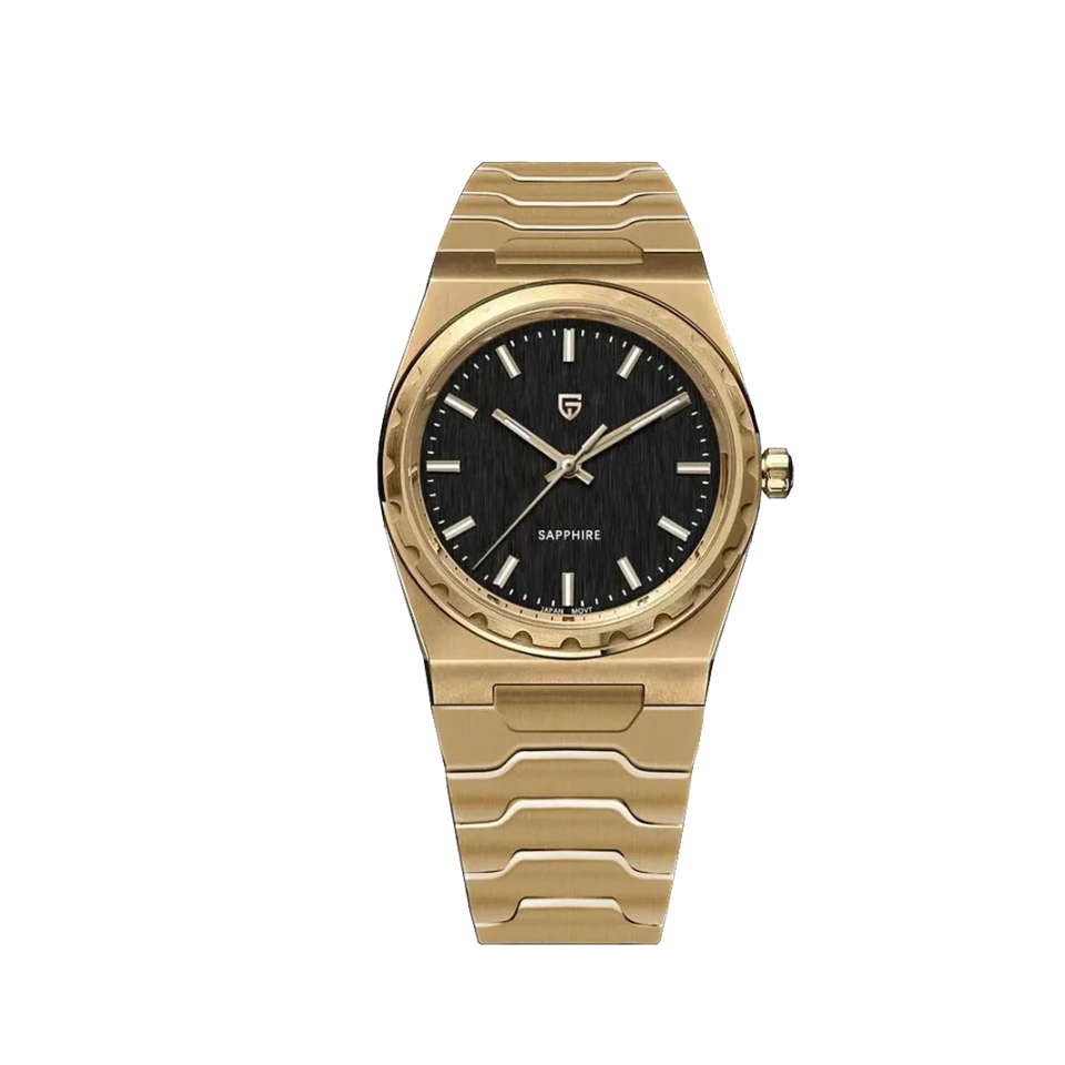 PAGANI DESIGN PD-YS020 VJ21 37MM men's watch with black dial and gold bracelet, front view
