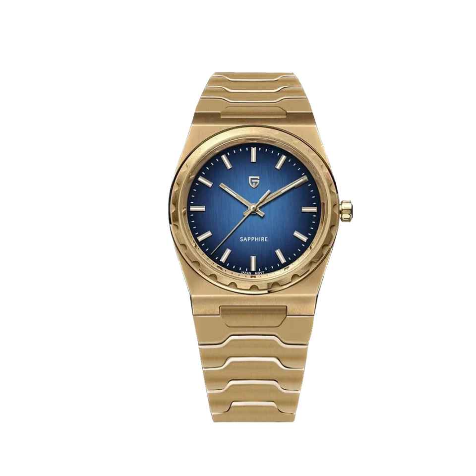 PAGANI DESIGN PD-YS020 VJ21 37MM men's watch with blue dial and gold bracelet, front view