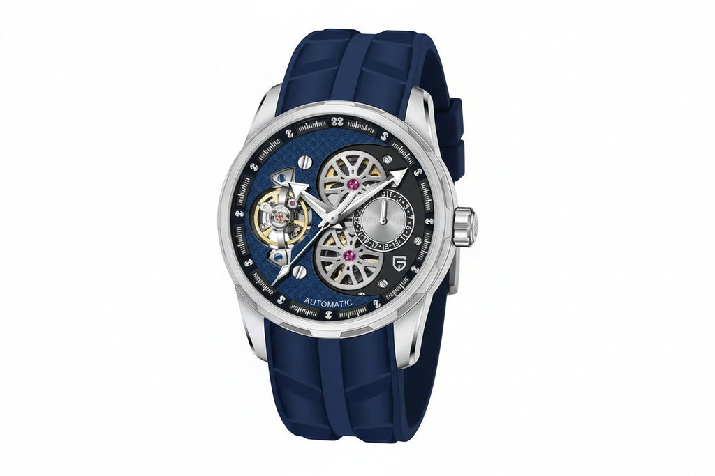 PAGANI DESIGN PD-YS022 44MM Tourbillon watch with blue skeleton dial and blue rubber strap