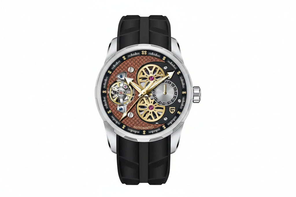 PAGANI DESIGN PD-YS022 44MM Tourbillon watch with copper skeleton dial and black rubber strap