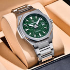 PAGANI DESIGN PD-YS023 automatic watch with green textured dial and steel bracelet, front view