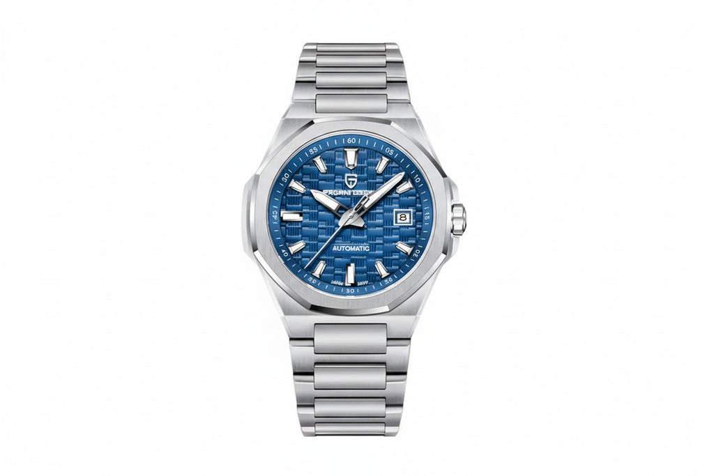 PAGANI DESIGN PD-YS023 automatic watch with blue textured dial, front view
