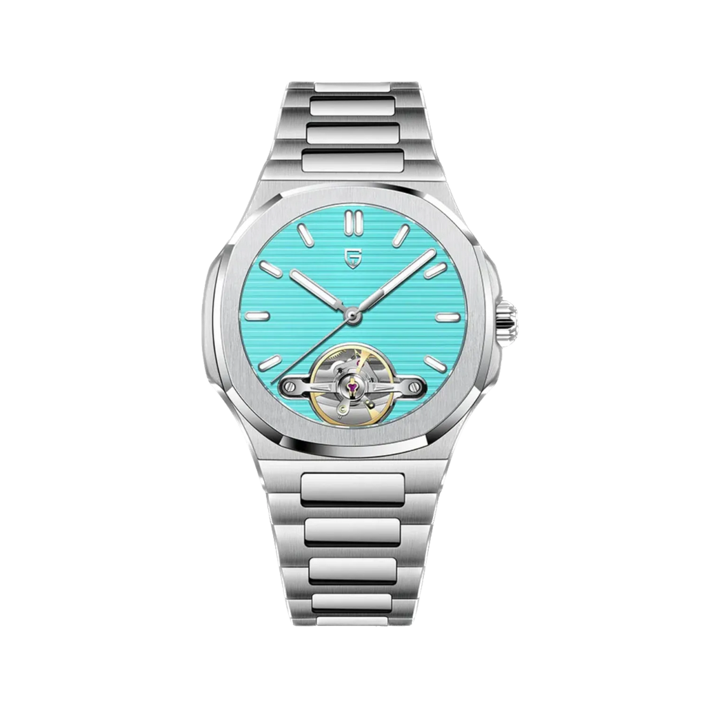 PAGANI DESIGN PD-YS025 skeleton tourbillon watch with ice blue dial, front view