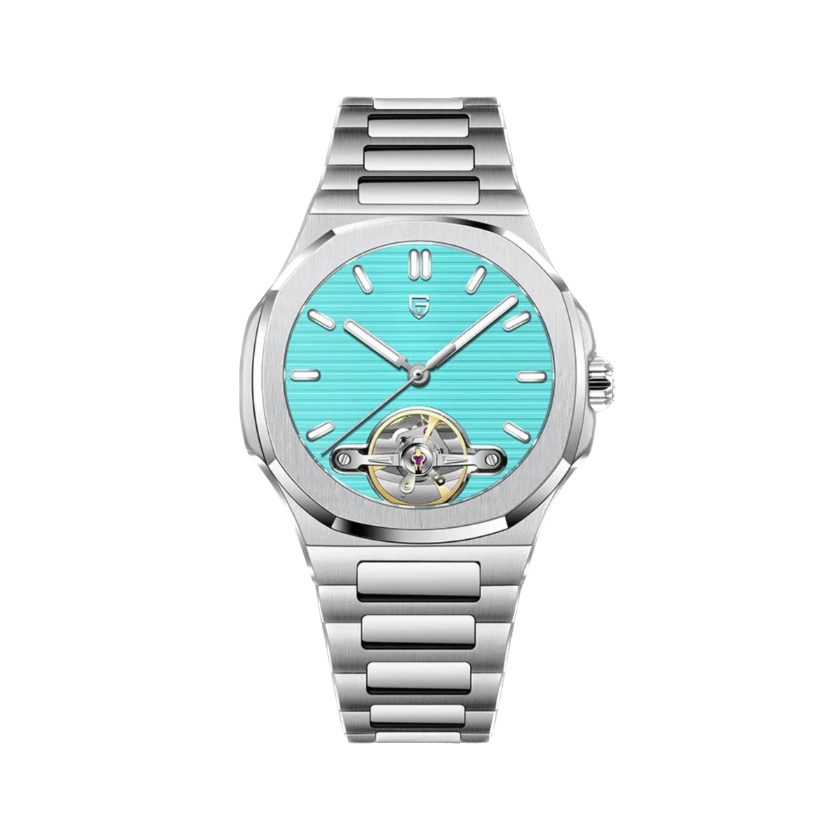 PAGANI DESIGN PD-YS025 skeleton tourbillon watch with ice blue dial, front view