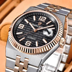 PAGANI DESIGN PD-YS027 automatic watch close-up with black honeycomb dial and fluted bezel