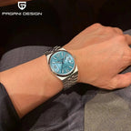 PAGANI DESIGN PD-YS027 automatic watch with black dial and two-tone rose gold bracelet in storage box