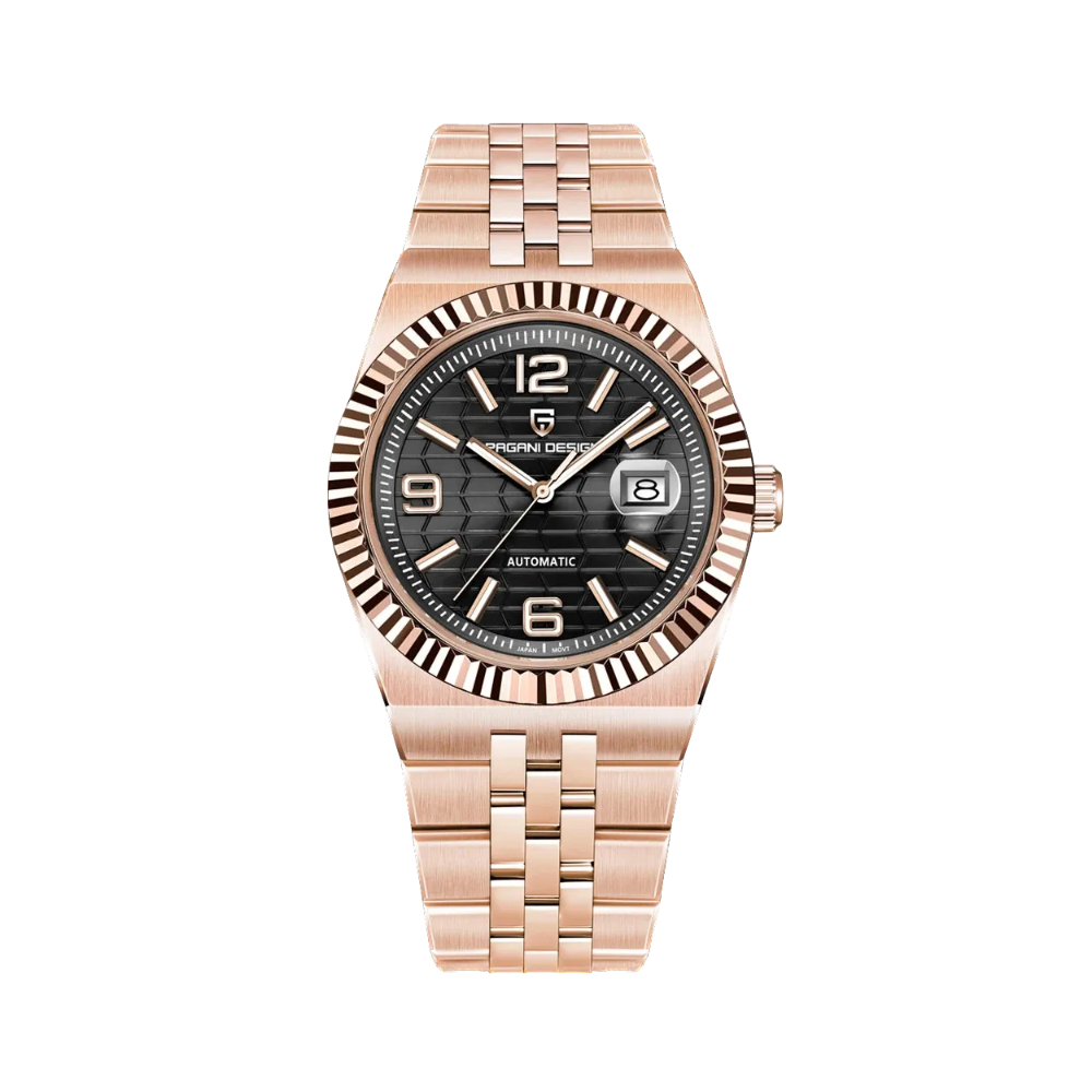 PAGANI DESIGN PD-YS027 honeycomb watch black dial rose gold case, front