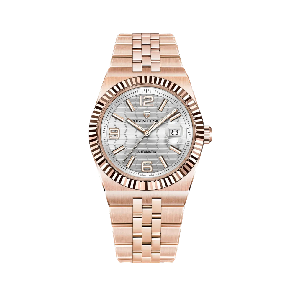 PAGANI DESIGN PD-YS027 honeycomb watch silver dial rose gold case, front