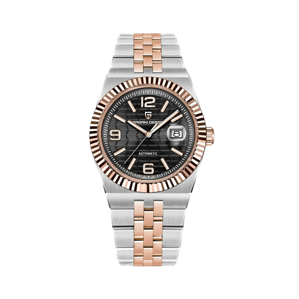 PAGANI DESIGN PD-YS027 honeycomb watch black dial two-tone rose gold, front