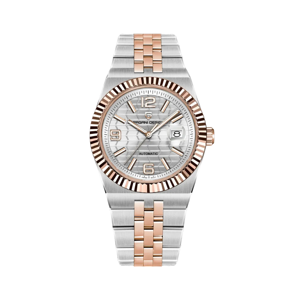PAGANI DESIGN PD-YS027 honeycomb watch silver dial two-tone rose gold, front