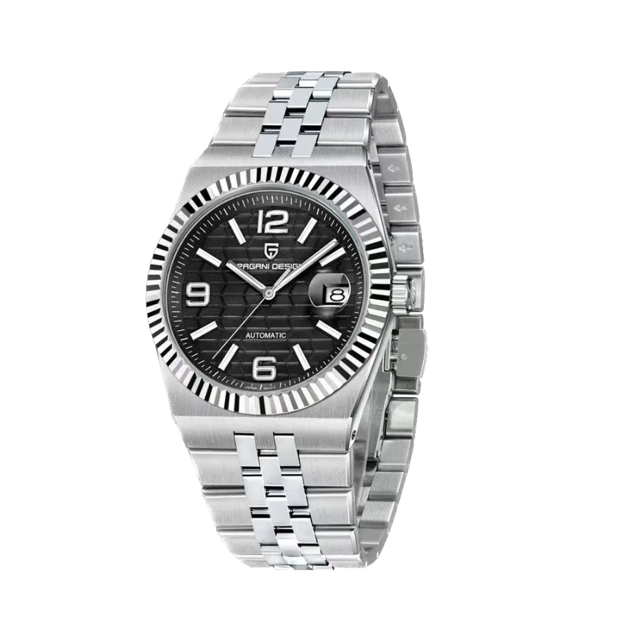 PAGANI DESIGN PD-YS027 mens automatic watch with black dial, front view