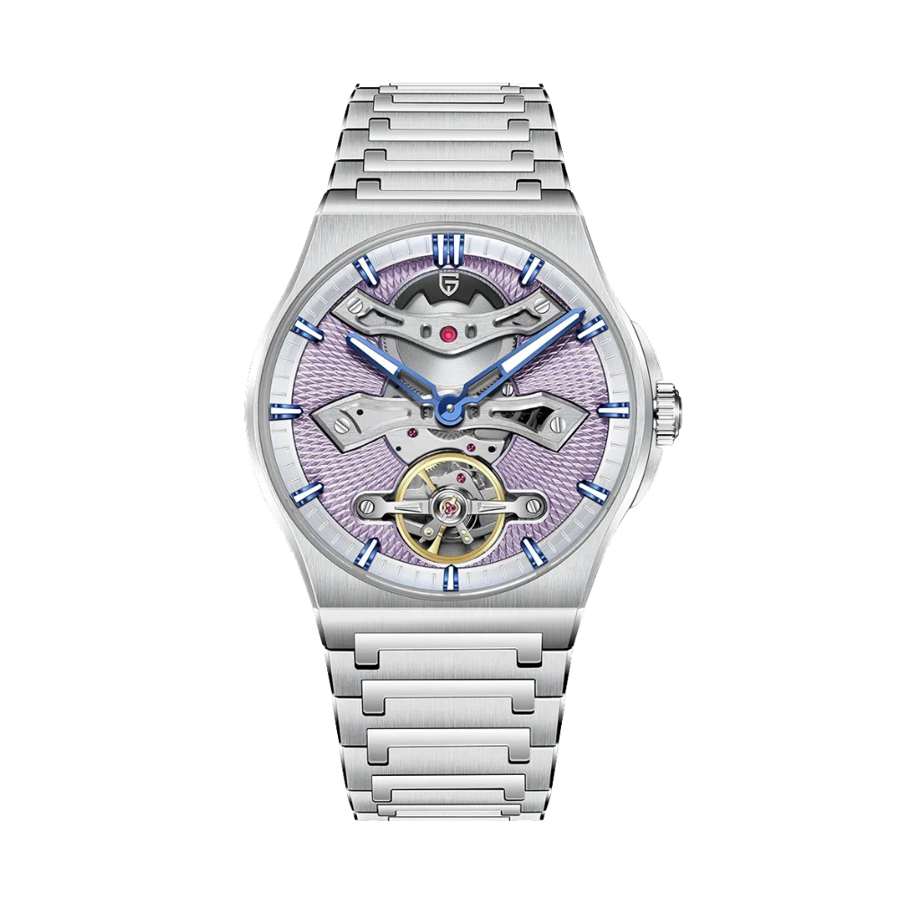 PAGANI DEISGN PD-YS028 42MM Automatic Mechanical Diver Watch with purple dial, detail view