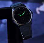 Pagani Design PD-YS029 42mm watch with green lume in low light, detail view