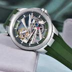 Pagani Design PD-YS030 skeleton automatic watch in silver green, lifestyle side profile