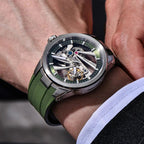 Pagani Design PD-YS030 skeleton automatic watch in silver green worn on wrist