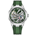 Pagani Design PD-YS030 skeleton automatic watch, silver case with green skeleton dial and green rubber strap