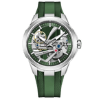 Pagani Design PD-YS030 skeleton automatic watch, silver case with green skeleton dial and green rubber strap