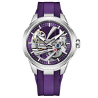 Pagani Design PD-YS030 skeleton automatic watch, silver case with purple skeleton dial and purple rubber strap