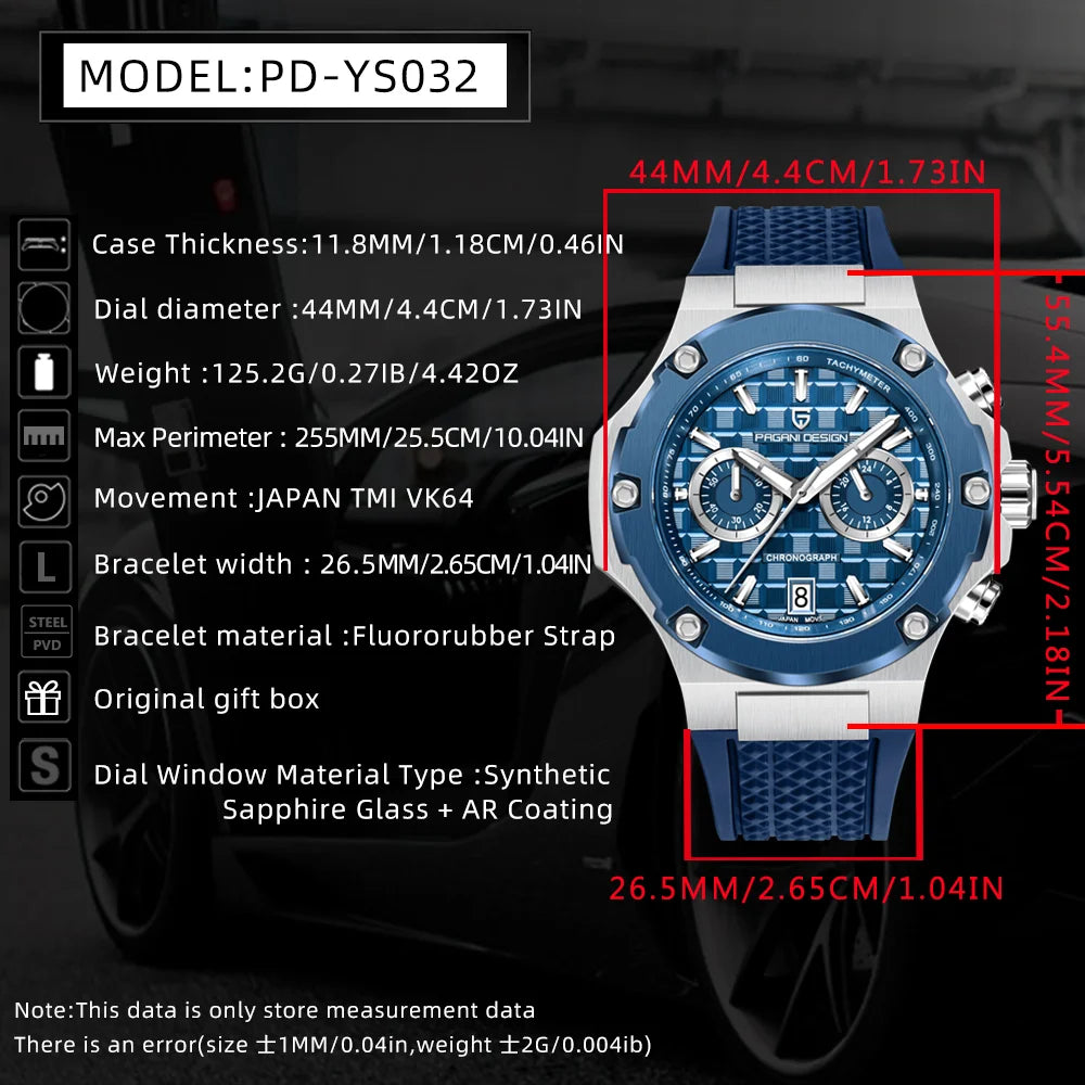 Pagani Design Fashionable Men'S Quartz Watch Sports Chronograph Top Brand Sapphire Stainless Steel 100M Waterproof Men'S Watch