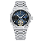 Pagani Design PD-YS036 stainless steel case, blue grid dial with moon phase and open heart, steel bracelet