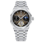 Pagani Design PD-YS036 stainless steel case, brown grid dial with moon phase and open heart, steel bracelet