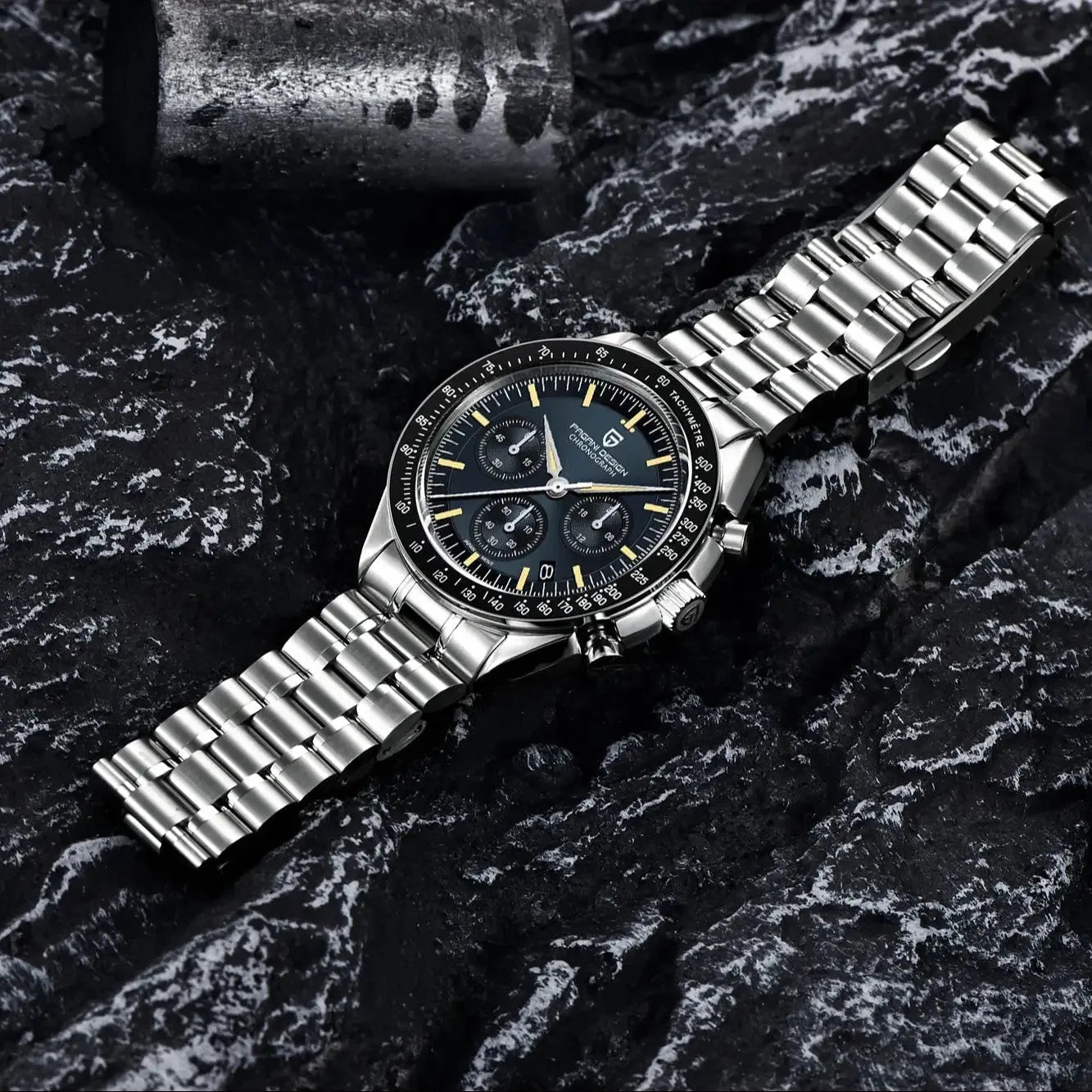 Pagani Design PD-1701 moon chronograph watch black dial front view