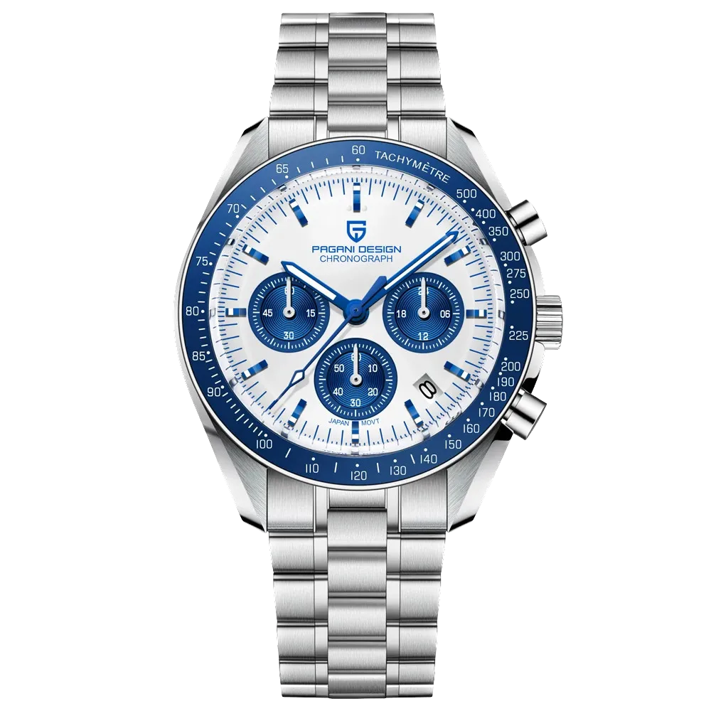 Pagani Design PD-1701 moon chronograph watch blue dial front view