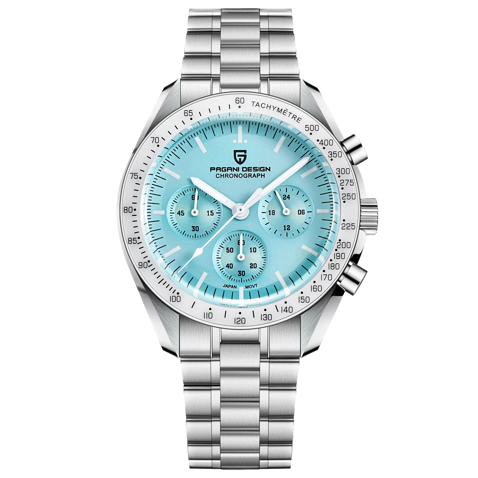 Pagani Design PD-1701 moon chronograph watch blue dial front view