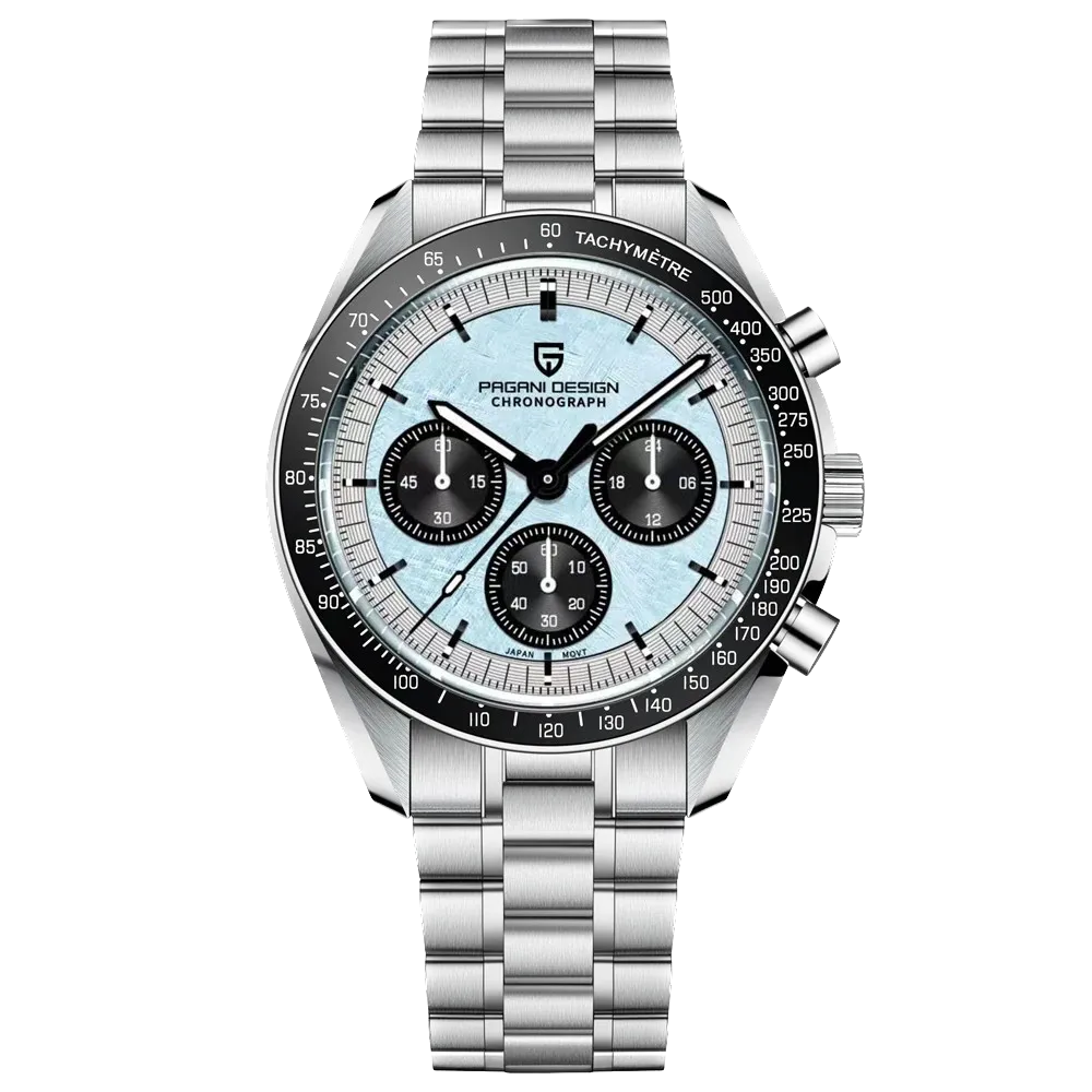 Pagani Design PD-1701 moon chronograph watch blue gray dial front view