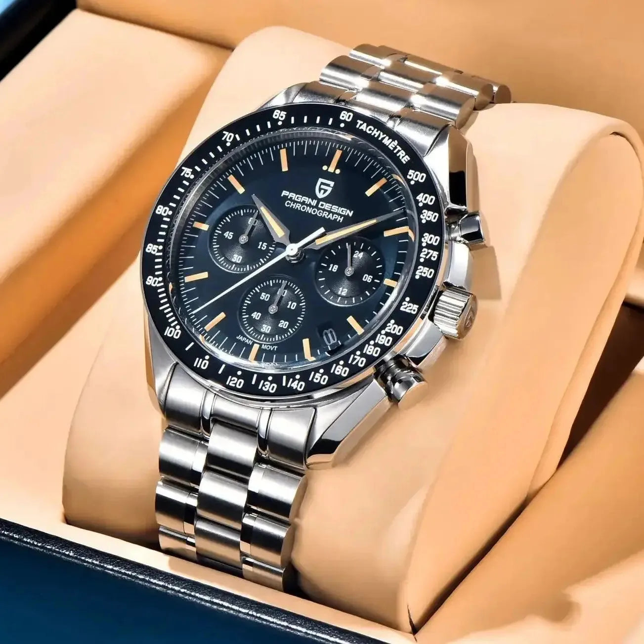 Pagani Design PD-1701 moon chronograph watch red dial front view