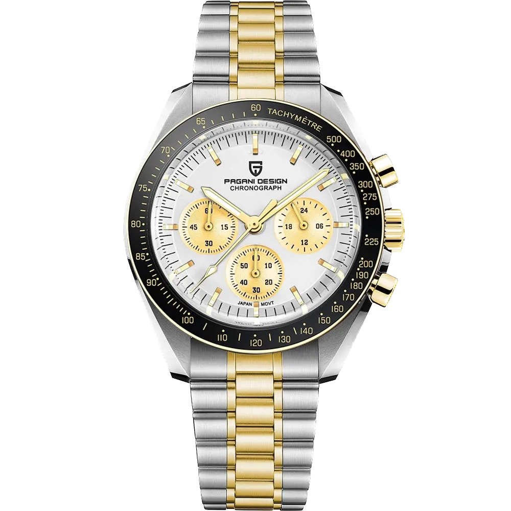 Pagani Design PD-1701 moon chronograph watch two tone silver dial front view