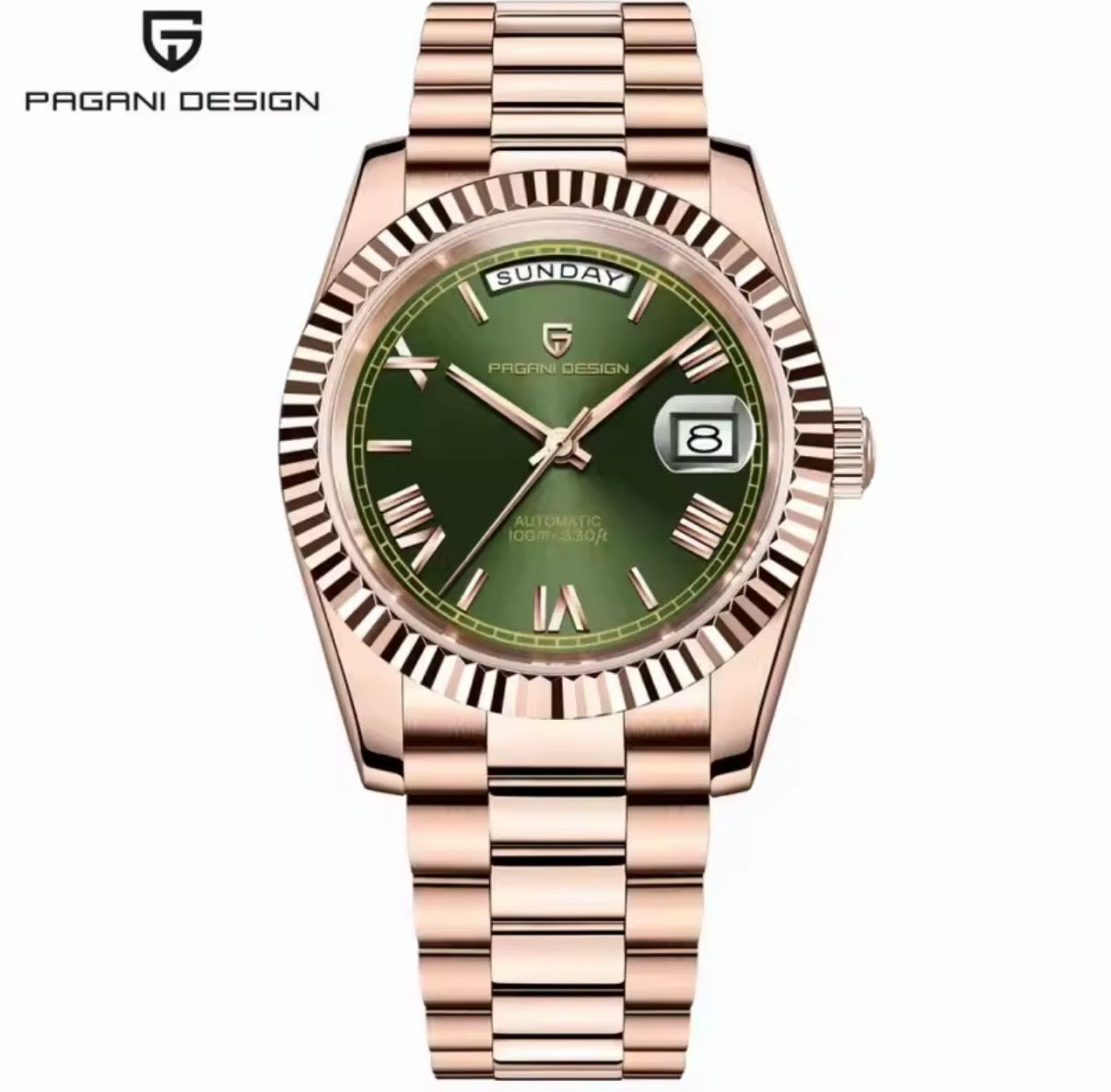 Pagani Design PD-1752 automatic watch rosegold green dial front view