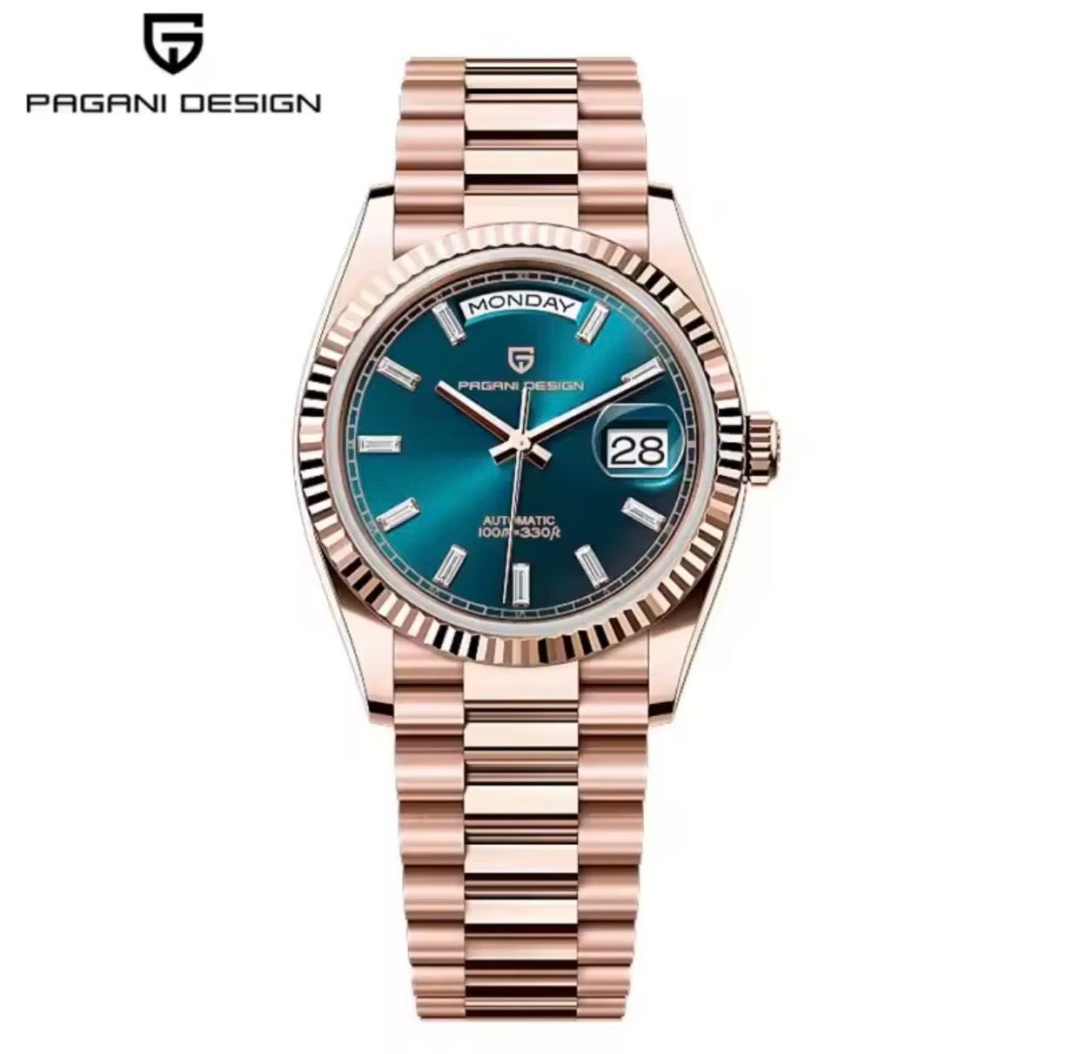 Pagani Design PD-1752 automatic watch rosegold teal dial front view