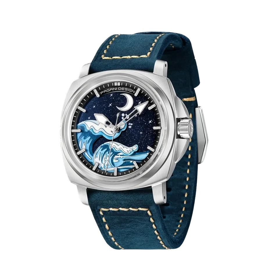 Pagani Design PD-YS014 automatic watch blue silver dial front view