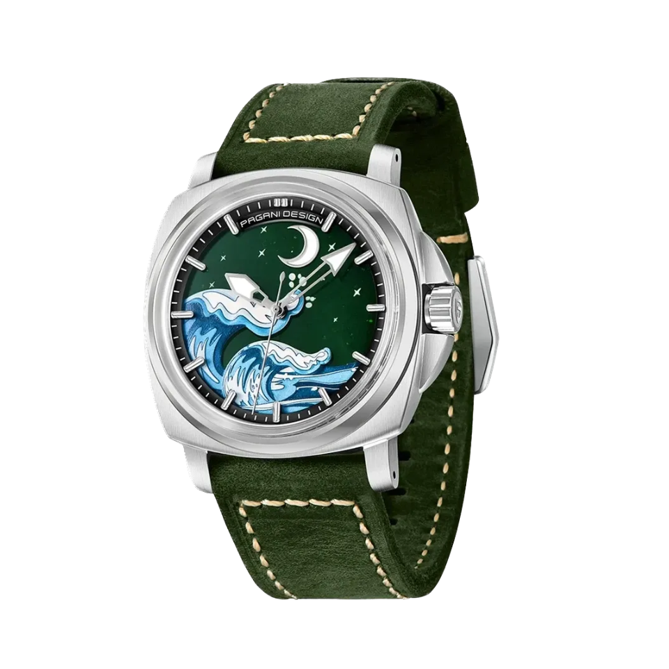 Pagani Design PD-YS014 automatic watch green silver dial front view